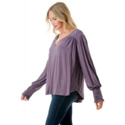Ariella Smocked Sleeve Top -Gustwillers Clothing Shop Ariella Smocked Sleeve Top PURPLE 2 24205.1711573278