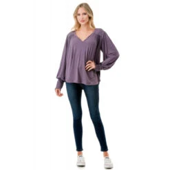 Ariella Smocked Sleeve Top -Gustwillers Clothing Shop Ariella Smocked Sleeve Top PURPLE 4 82481.1711573279