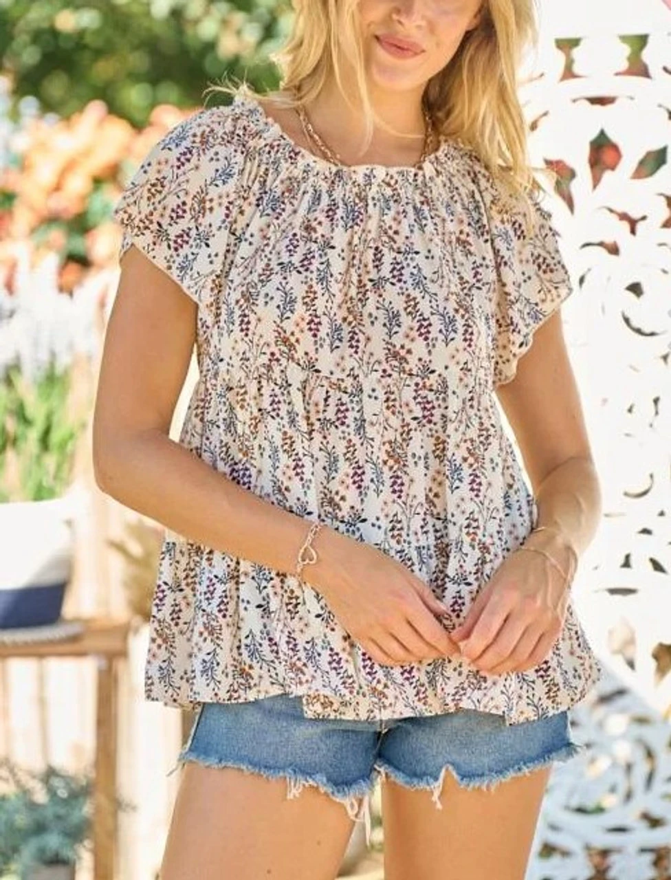 Babydoll Short Sleeve Top Babydoll Short Sleeve Top -Gustwillers Clothing Shop Babydoll Short Sleeve Top IVORY 1 41553.1711480259