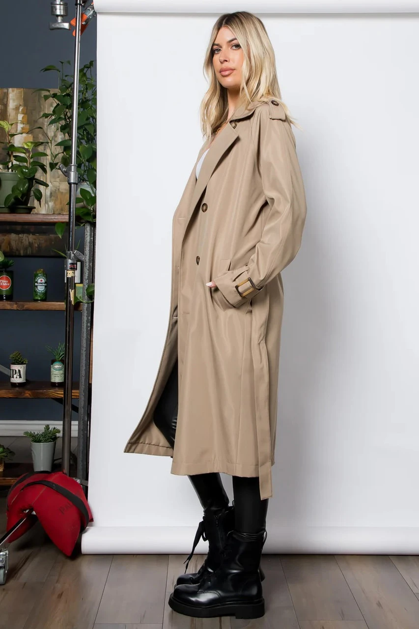 Belted Long Trench Coat Belted Long Trench Coat -Gustwillers Clothing Shop Belted Long Trench Coat TAN 2 28271.1710523728