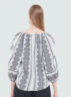 Black Tape Jacquard Print Vneck Top -Gustwillers Clothing Shop Black Tape Jacquard Print Vneck Top WHTBLK 2 28210.1711486757