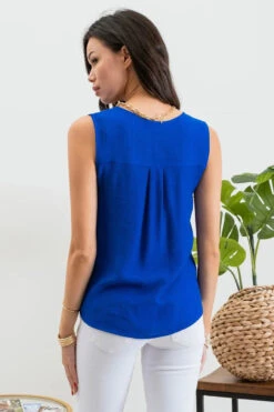 Blu Pepper Split Neck Button Down Sleeveless Blouse -Gustwillers Clothing Shop Blu Pepper Split Neck Button Down Sleeveless Blouse ROYALBLU 3 39642.1711389015