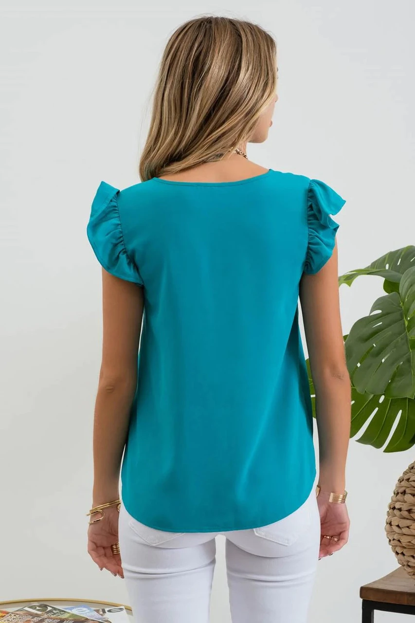 Blu Pepper Vertical Split Neck Ruffle Sleeve Top Blu Pepper Vertical Split Neck Ruffle Sleeve Top -Gustwillers Clothing Shop Blu Pepper Vertical Split Neck Ruffle Sleeve Top LTTEAL 3 08572.1711389034