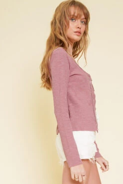 Boat Neck Ribbed Cardigan -Gustwillers Clothing Shop Boat Neck Ribbed Cardigan PURPLE 2 90076.1710522580