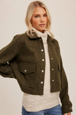 Button Down Cropped Jacket -Gustwillers Clothing Shop Button Down Cropped Jacket MOSSGREE 2 52013.1710517958