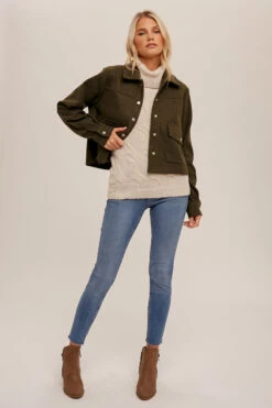 Button Down Cropped Jacket -Gustwillers Clothing Shop Button Down Cropped Jacket MOSSGREE 4 28518.1710517961