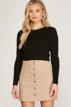 Button Front Mini Skirt 2 Button Front Mini Skirt -Gustwillers Clothing Shop Button Front Mini Skirt TAUPE 2 03400.1710519707