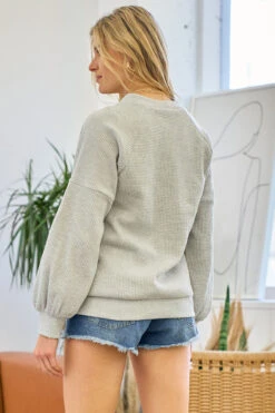 Button Front Thermal Cardigan -Gustwillers Clothing Shop Button Front Thermal Cardigan HTRGREY 3 51951.1711550190