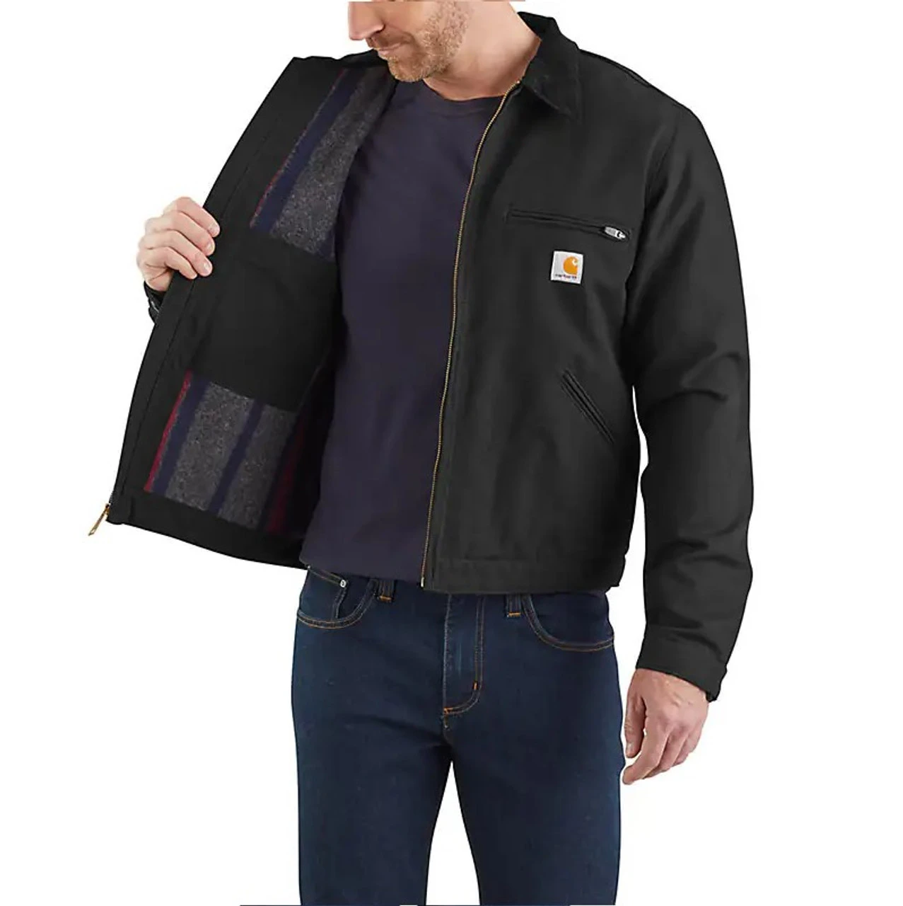 Carhartt Relaxed Fit Duck Blanket Lined Detroit Jacket Carhartt Relaxed Fit Duck Blanket Lined Detroit Jacket -Gustwillers Clothing Shop Carhartt Relaxed Fit Duck Blanket Lined Detroit Jacket BLACK 2 47063.1710791224