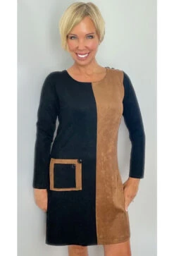 Colorblock Suede Dress -Gustwillers Clothing Shop Colorblock Suede Dress COGNAC 2 17877.1710523562