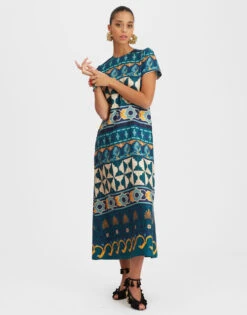 Swing Dress Casareale Placèe Emerald In Silk Twill