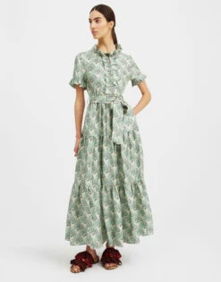 Long And Sassy Dress Fans Mint In Silk Twill -Gustwillers Clothing Shop DRE0017SIL001FAN01 GR11 2