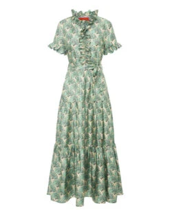 Long And Sassy Dress Fans Mint In Silk Twill -Gustwillers Clothing Shop DRE0017SIL001FAN01 GR11 5