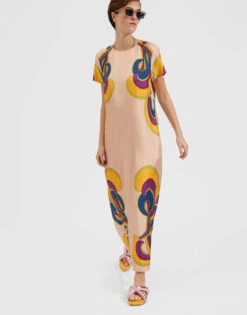 Swing Dress Rainbow Swirl Rosa Placée In Twill Silk -Gustwillers Clothing Shop DRE0128SIL006 RAS0003 2