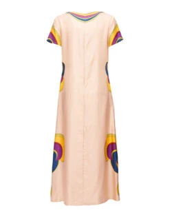 Swing Dress Rainbow Swirl Rosa Placée In Twill Silk -Gustwillers Clothing Shop DRE0128SIL006 RAS0003 6