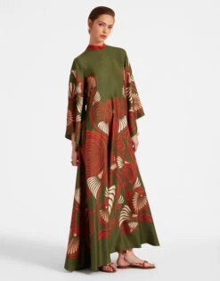 Magnifico Dress Kerylos Placée Dark Green In Silk Twill
