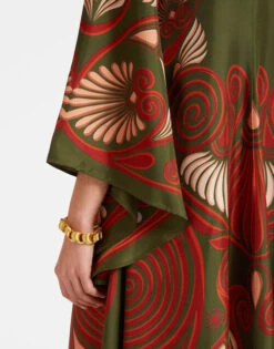 Magnifico Dress Kerylos Placée Dark Green In Silk Twill -Gustwillers Clothing Shop DRE0232SIL006KER01 GR03 4