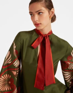 Magnifico Dress Kerylos Placée Dark Green In Silk Twill -Gustwillers Clothing Shop DRE0232SIL006KER01 GR03 5