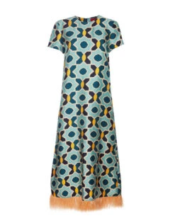 Swing Dress Plaza Light Blue In Silk Twill With Feathers -Gustwillers Clothing Shop DRE0316SIL001PLA01 BU01 4