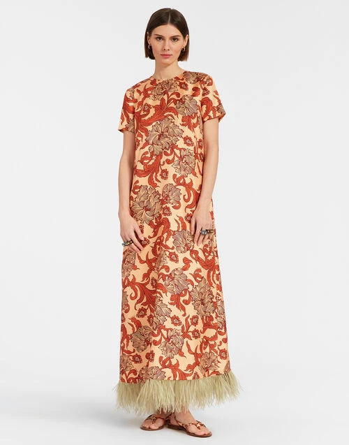 Swing Dress Reef Pale Pink in Silk Twill With Feathers Swing Dress Reef Pale Pink In Silk Twill With Feathers -Gustwillers Clothing Shop DRE0316SIL001REE01 PI02 0