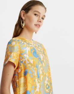 Mini Swing Dress Anemone Orange In Silk Twill With Feathers 2 Mini Swing Dress Anemone Orange In Silk Twill With Feathers -Gustwillers Clothing Shop DRE0397SIL001ANE01 OR02 2