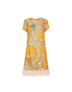 Mini Swing Dress Anemone Orange In Silk Twill With Feathers 3 Mini Swing Dress Anemone Orange In Silk Twill With Feathers -Gustwillers Clothing Shop DRE0397SIL001ANE01 OR02 5