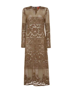 Lacey Long Sleeve Swing Dress Military Green In Cotton Lace -Gustwillers Clothing Shop DRE0418EMB028SOLID GR12 4