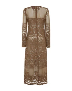 Lacey Long Sleeve Swing Dress Military Green In Cotton Lace -Gustwillers Clothing Shop DRE0418EMB028SOLID GR12 5