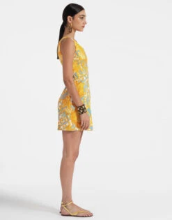 Bold Shoulder Mini Dress Anemone Orange In Shot Cotton -Gustwillers Clothing Shop DRE0544COT005ANE01 OR02 2