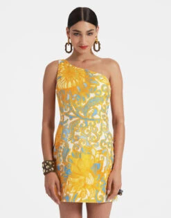 Bold Shoulder Mini Dress Anemone Orange In Shot Cotton -Gustwillers Clothing Shop DRE0544COT005ANE01 OR02 4