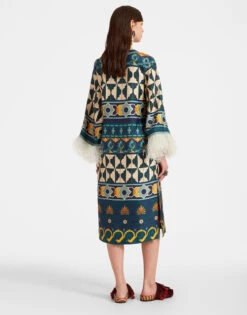 The Kaftan Casareale Placèe Emerald In Silk Twill With Feathers -Gustwillers Clothing Shop DRE0552SIL001REA01 GR04 2