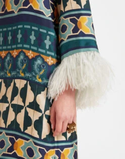 The Kaftan Casareale Placèe Emerald In Silk Twill With Feathers -Gustwillers Clothing Shop DRE0552SIL001REA01 GR04 3