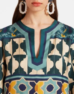 The Kaftan Casareale Placèe Emerald In Silk Twill With Feathers -Gustwillers Clothing Shop DRE0552SIL001REA01 GR04 4