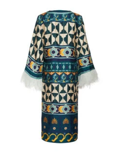 The Kaftan Casareale Placèe Emerald In Silk Twill With Feathers -Gustwillers Clothing Shop DRE0552SIL001REA01 GR04 5