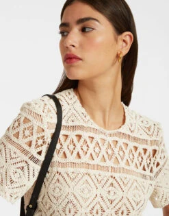 Lacey Mini Swing Dress Plaza Cream In Macramé -Gustwillers Clothing Shop DRE0634JCQ080PLA03 WH03 2