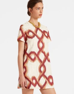 Mini Swing Dress Tackle Burgundy In Jacquard