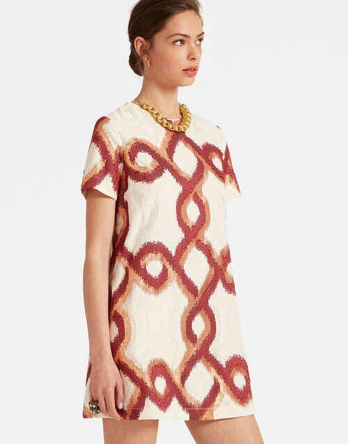 Mini Swing Dress Tackle Burgundy in Jacquard Mini Swing Dress Tackle Burgundy In Jacquard -Gustwillers Clothing Shop DRE0658JCQ081TAC03 RE02 0