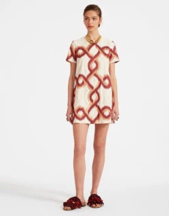 Mini Swing Dress Tackle Burgundy In Jacquard 2 Mini Swing Dress Tackle Burgundy In Jacquard -Gustwillers Clothing Shop DRE0658JCQ081TAC03 RE02 2