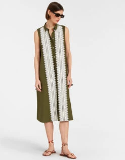 Tootsie Dress Solid Camouflage In Crisp Poplin With Lacey Ribbons -Gustwillers Clothing Shop DRE0735COT043SOLID GR08 2