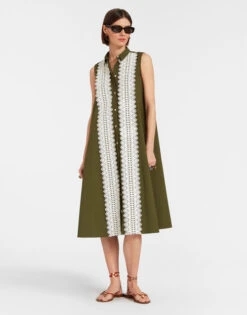 Tootsie Dress Solid Camouflage In Crisp Poplin With Lacey Ribbons -Gustwillers Clothing Shop DRE0735COT043SOLID GR08 4