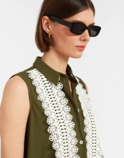 Tootsie Dress Solid Camouflage In Crisp Poplin With Lacey Ribbons -Gustwillers Clothing Shop DRE0735COT043SOLID GR08 5