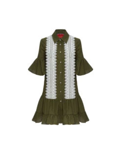 Choux Dress Solid Camouflage In Crisp Poplin With Lacey Ribbons -Gustwillers Clothing Shop DRE0754COT043SOLID GR08 7