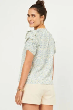 Ditsy Print Tie Neck Top -Gustwillers Clothing Shop Ditsy Print Tie Neck Top BLUE 3 20112.1711565961