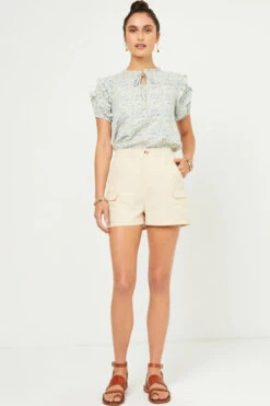 Ditsy Print Tie Neck Top -Gustwillers Clothing Shop Ditsy Print Tie Neck Top BLUE 4 68084.1711565962