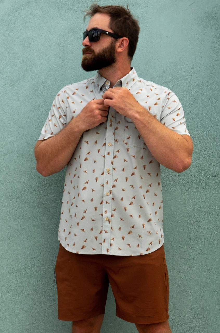 Dkota Grizzly Reel 4-Way Stretch Fly Print Shirt Dkota Grizzly Reel 4-Way Stretch Fly Print Shirt -Gustwillers Clothing Shop Dkota Grizzly Reel 4 Way Stretch Fly Print Shirt LICHEN 3 00759.1712861482