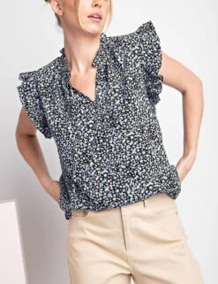 EE:Some Ruffle Sleeve Tie Neck Blouse 2 EE:Some Ruffle Sleeve Tie Neck Blouse -Gustwillers Clothing Shop EE Some Ruffle Sleeve Tie Neck Blouse BLACK 1 27104.1713804589