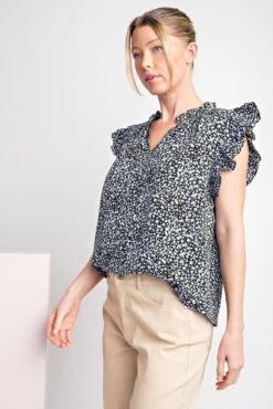 EE:Some Ruffle Sleeve Tie Neck Blouse 3 EE:Some Ruffle Sleeve Tie Neck Blouse -Gustwillers Clothing Shop EE Some Ruffle Sleeve Tie Neck Blouse BLACK 2 95753.1713804591