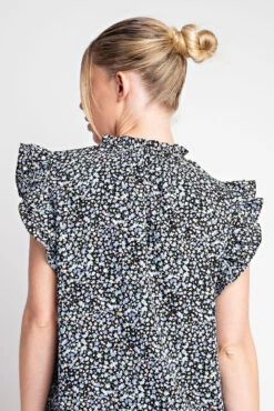 EE:Some Ruffle Sleeve Tie Neck Blouse 4 EE:Some Ruffle Sleeve Tie Neck Blouse -Gustwillers Clothing Shop EE Some Ruffle Sleeve Tie Neck Blouse BLACK 3 78910.1713804591