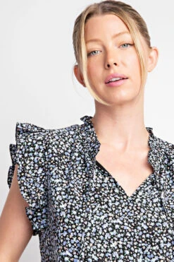 EE:Some Ruffle Sleeve Tie Neck Blouse 5 EE:Some Ruffle Sleeve Tie Neck Blouse -Gustwillers Clothing Shop EE Some Ruffle Sleeve Tie Neck Blouse BLACK 4 75630.1713804592