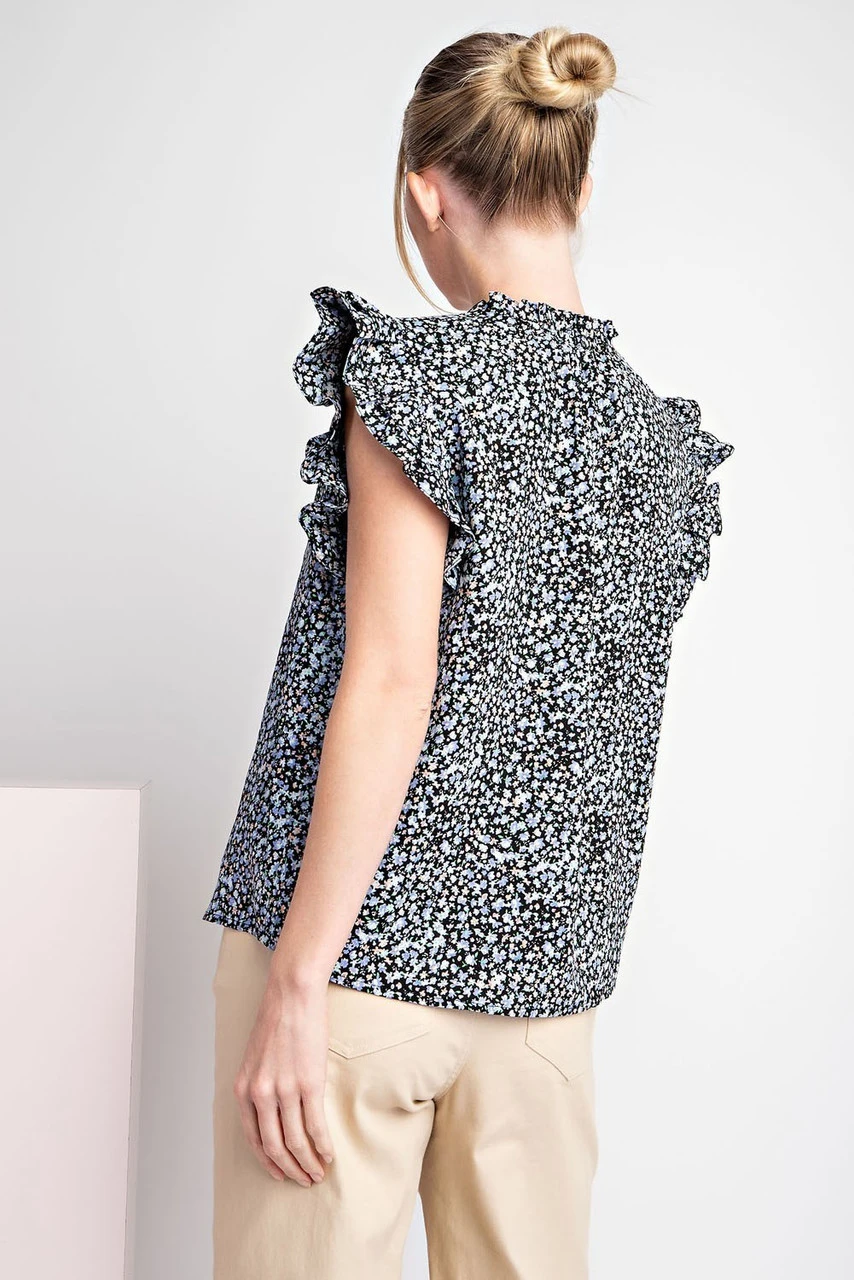 EE:Some Ruffle Sleeve Tie Neck Blouse EE:Some Ruffle Sleeve Tie Neck Blouse -Gustwillers Clothing Shop EE Some Ruffle Sleeve Tie Neck Blouse S 2 81939.1713804588